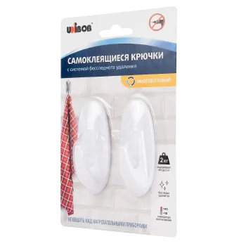 Крючок самоклеящийся UNIBOB белый 2шт/уп.